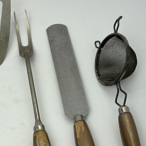 Farmhouse Ekco A&J Gold Handle Kitchen Utensils Spatula Slotted Spoon Fork 6pc - Picture 3 of 9